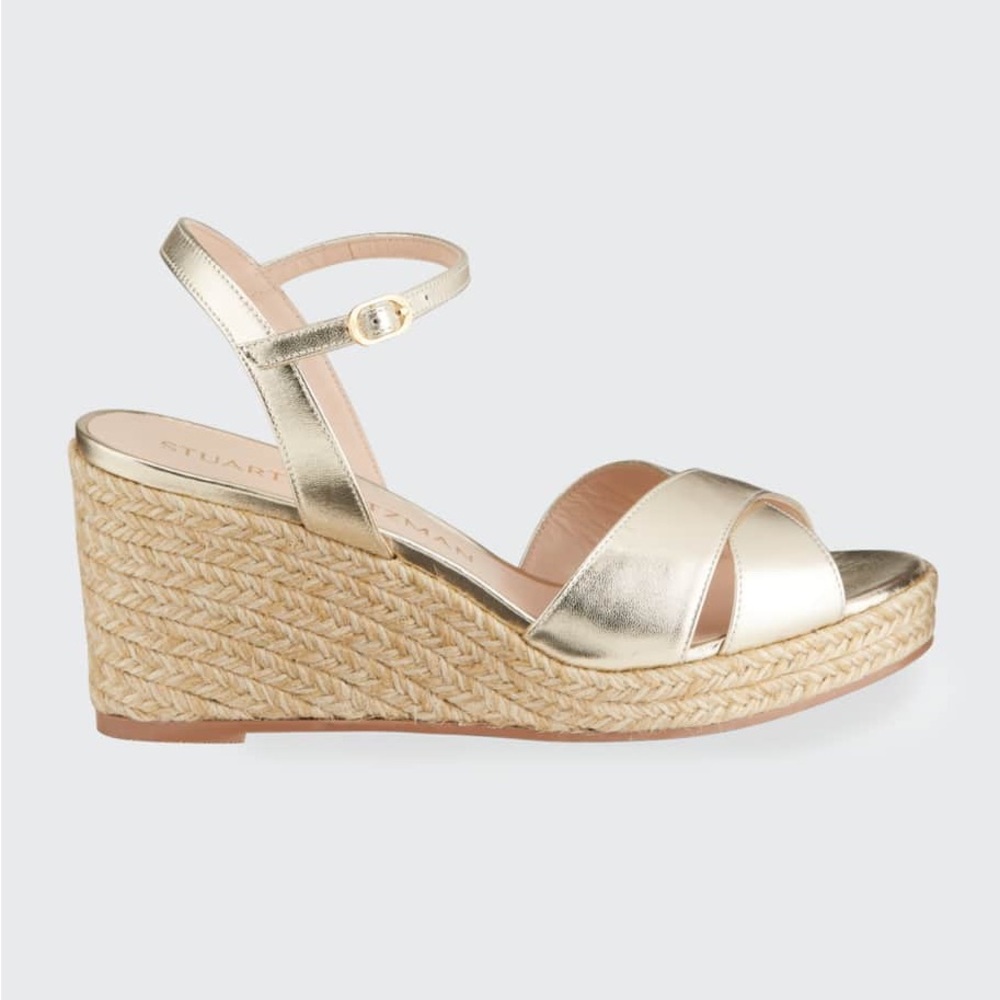 Stuart Weitzman Metallic Gold Wedge Sandals